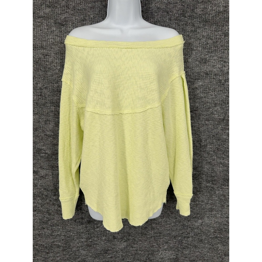 Free People Top Womens XS Yellow‎ Off Shoulder Long Sleeve Thermal Tunic Flowy